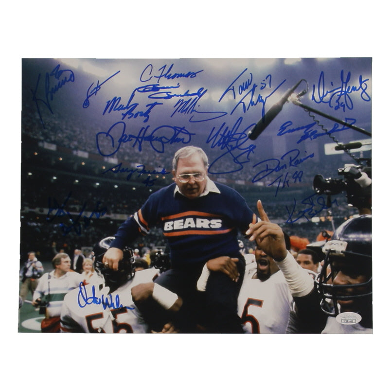 1985 Bears 11x14 Photo Signed (JSA) by (17) with Mike Singletary, Dan Hampton, Gary Fencik, Kevin Butler