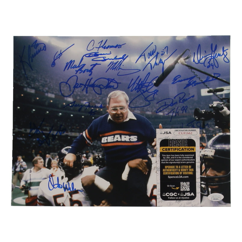 1985 Bears 11x14 Photo Signed (JSA) by (17) with Mike Singletary, Dan Hampton, Gary Fencik, Kevin Butler