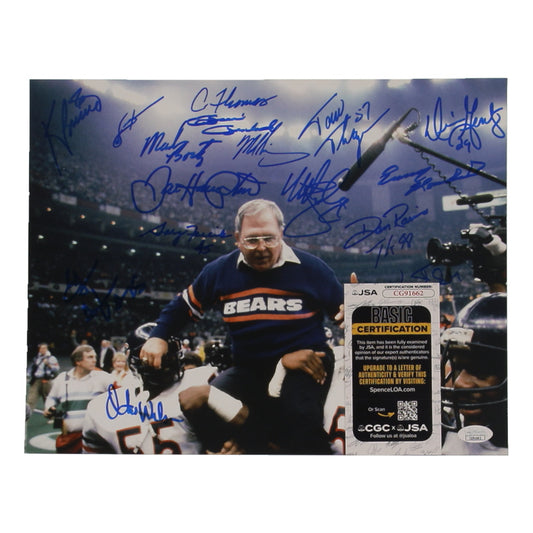 1985 Chicago Bears 11x14 Photo Signed (JSA) by (17) with Mike Singletary, Dan Hampton, Gary Fencik, Kevin Butler