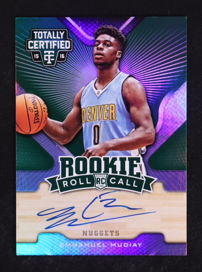 Emmanuel Mudiay 2015-16 Totally Certified Rookie Roll Call Autographs Mirror Green #RRCEM #2/5 RC Rookie Card | Serially Numbered # 2 / 5