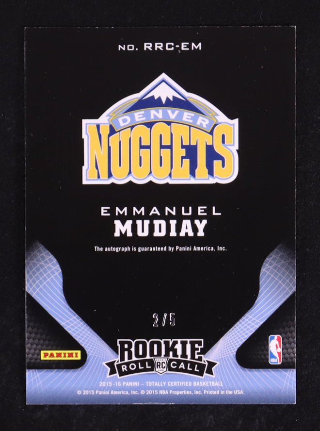 Emmanuel Mudiay 2015-16 Totally Certified Rookie Roll Call Autographs Mirror Green #RRCEM #2/5 RC Rookie Card | Serially Numbered # 2 / 5