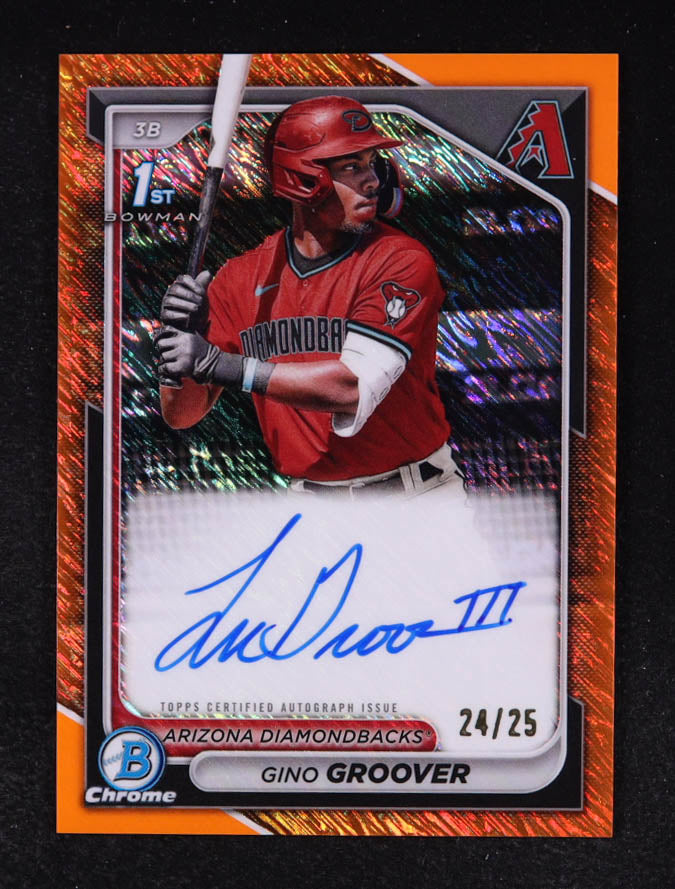 Gino Groover 2024 Bowman Chrome Prospect Autographs Orange Shimmer Refractors RC #CPAGG #24/25 Serially Numbered #24 / 25 - Rookie Card