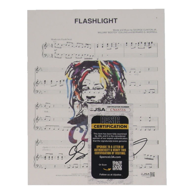 George Clinton Signed (JSA) Parliament "Flash Light" 8.5x11 Music Sheet