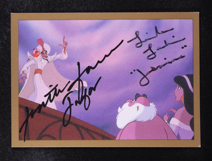 Jonathan Freeman & Linda Larkin Signed (JSA) 1993 SkyBox Aladdin #65 Inscribed "Jasmine" & "Jafar"