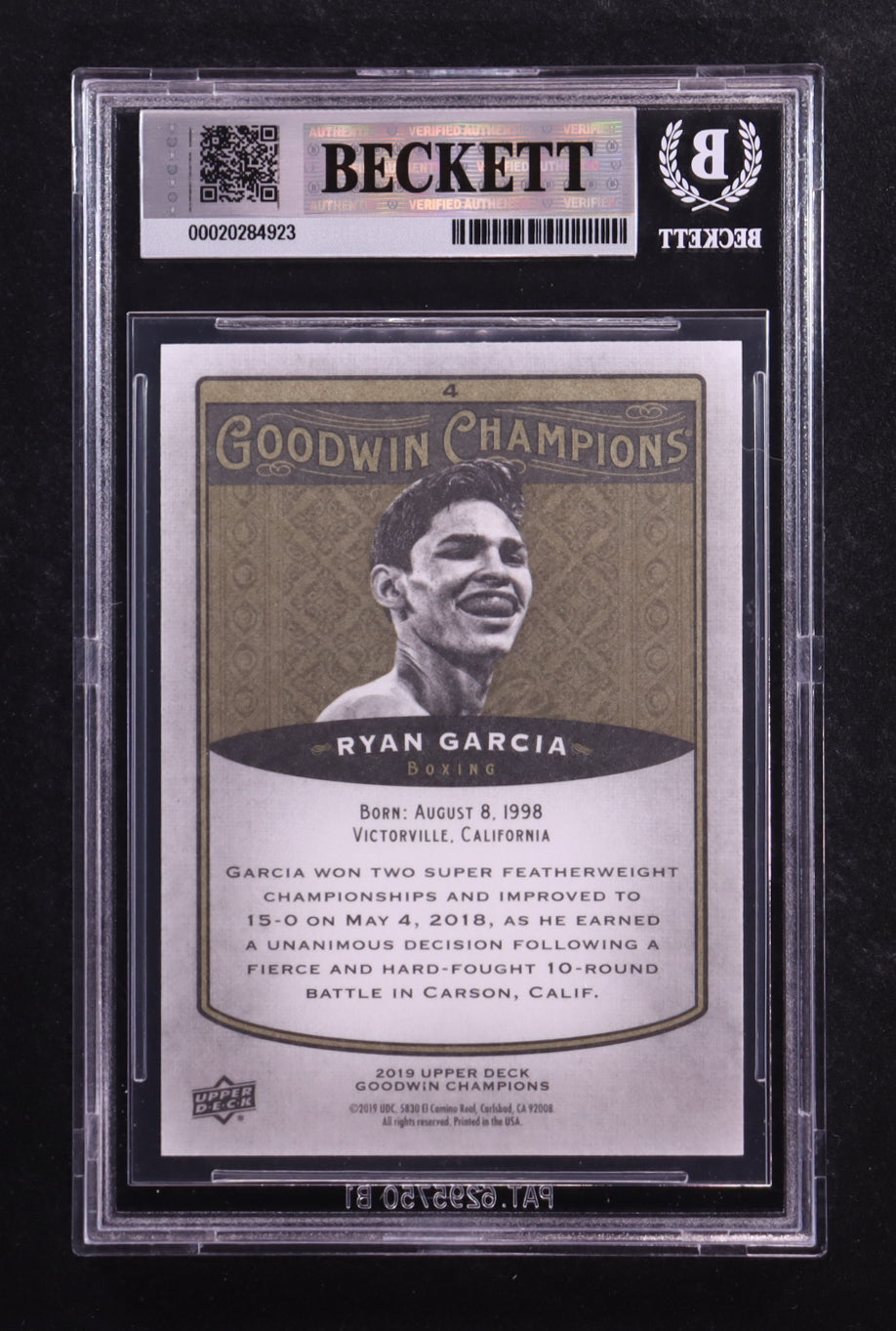 Ryan Garcia Signed 2019 UD Goodwin Champions #4 RC (BGS | Autograph Graded BGS 10) - Rookie Card