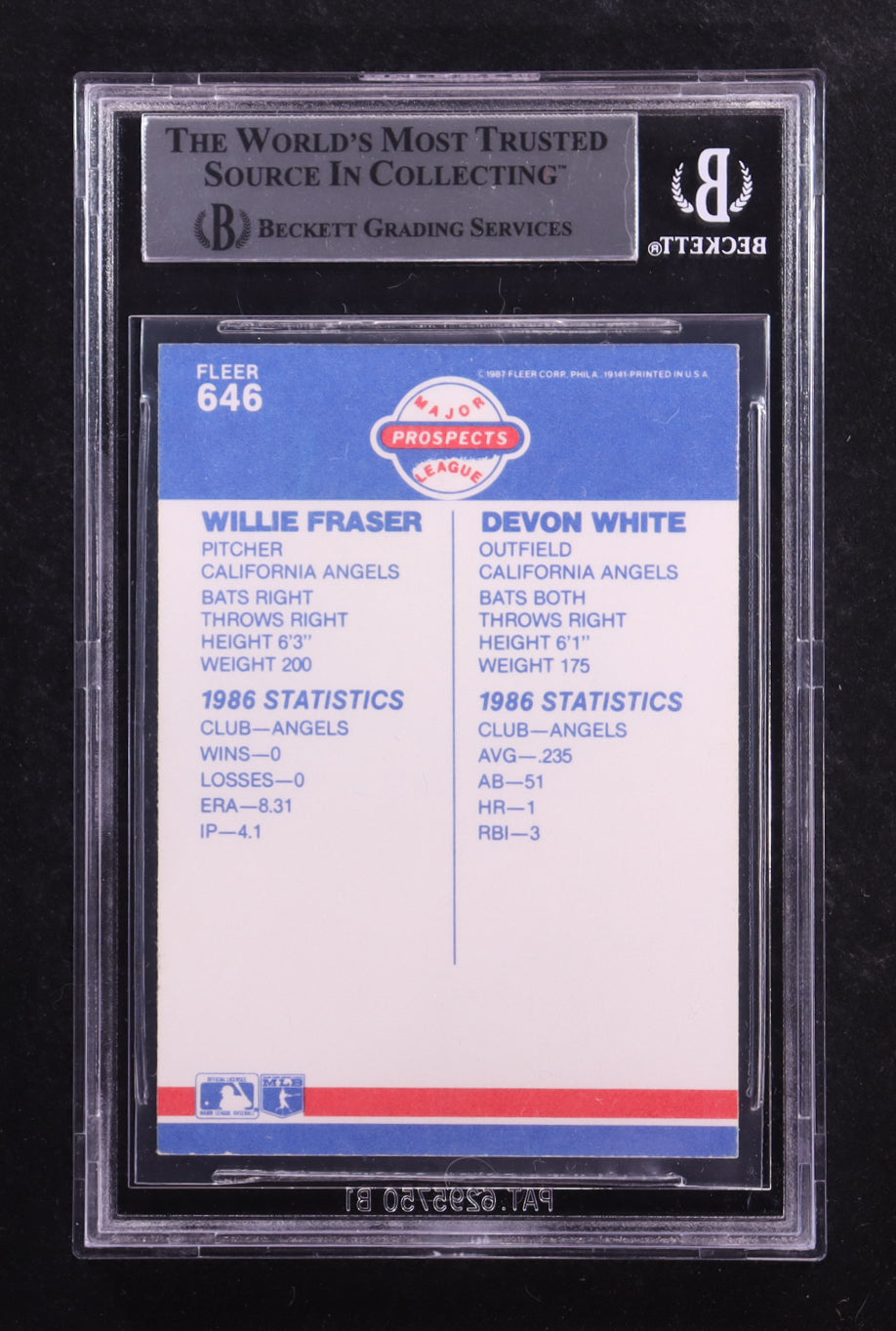 Willie Fraser / Devon White Signed 1987 Fleer #646 RC (BGS) Rookie Card | Autograph Graded BGS Authentic