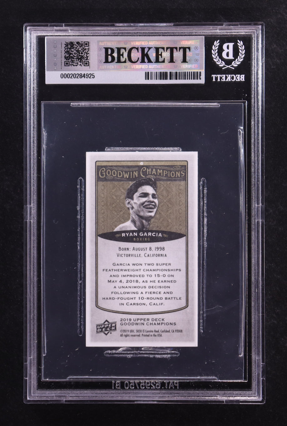 Ryan Garcia Signed 2019 UD Goodwin Champions Mini #4 RC (BGS | Autograph Graded BGS 10) - Rookie Card