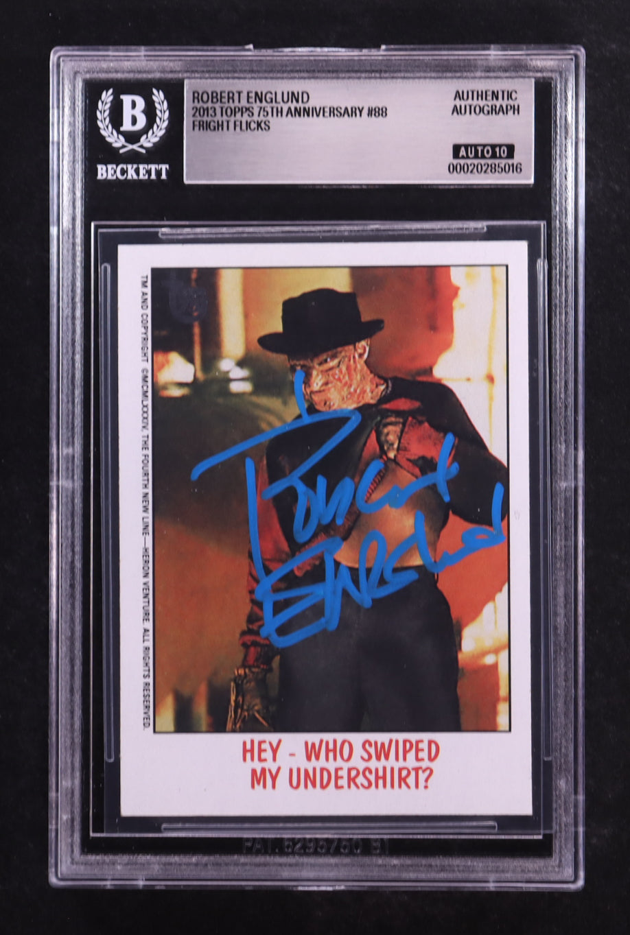 Robert Englund Signed 2013 Topps 75th Anniversary Fright Flicks Hey Who Swiped My Undershirt? #88 (BGS | Autograph Graded BGS 10)