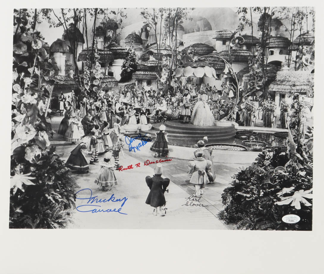 Mickey Carroll, Ruth Duccini, Karl Slover & Jerry Maren Signed (JSA) "The Wizard of Oz" 16x20 Photo - Munchkin Actors