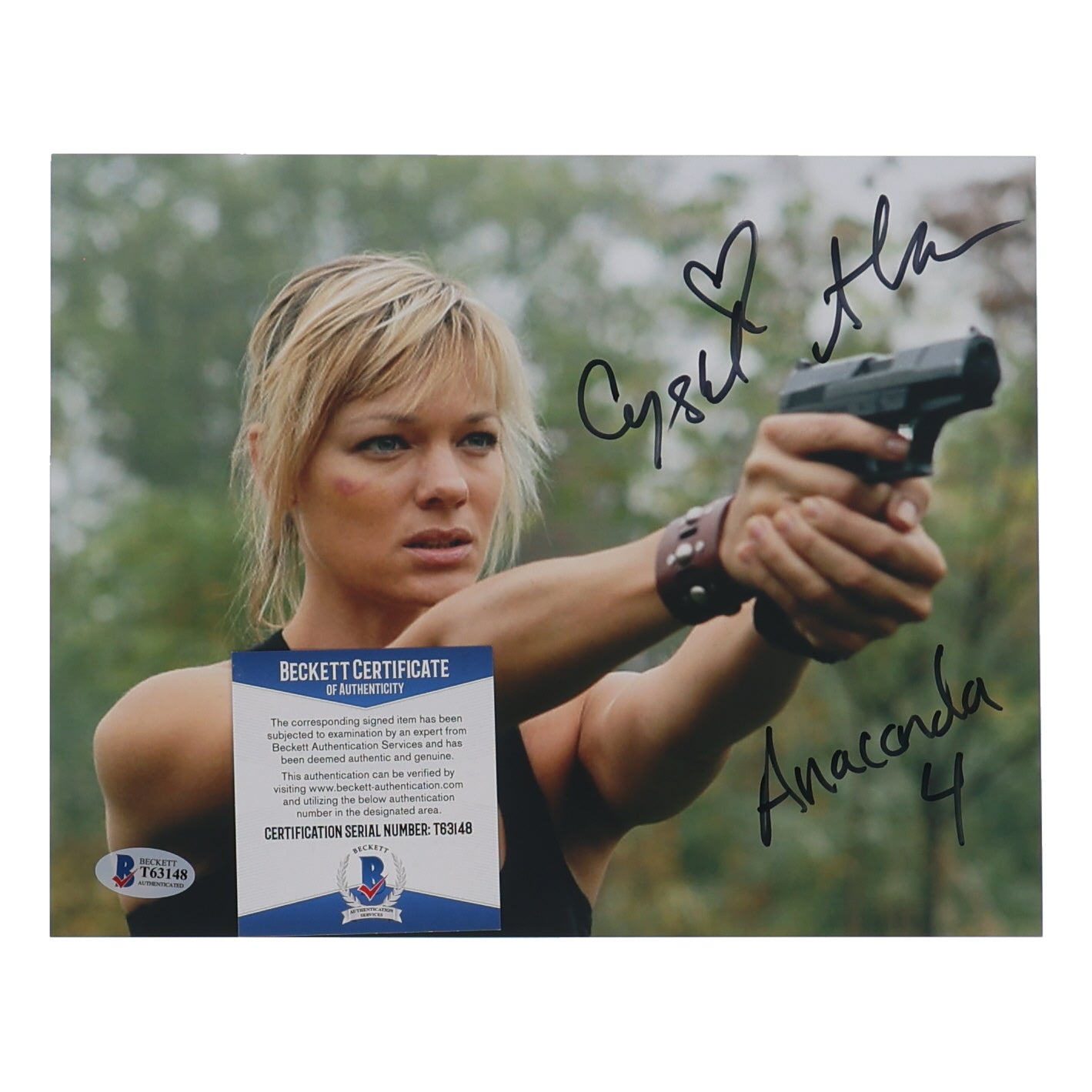 Crystal Allen Signed (Beckett) "Anacondas: Trail of Blood" 8x10 Photo Inscribed "Anaconda 4" - Amanda Hayes