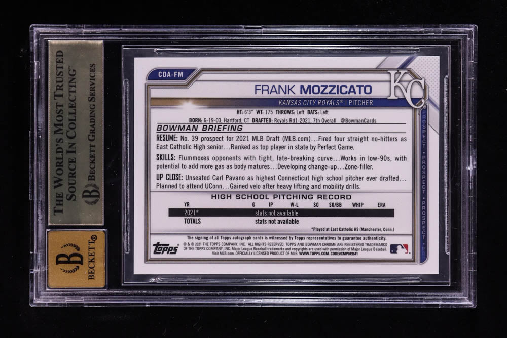 Frank Mozzicato 2021 Bowman Chrome Draft Autographs #CDAFM RC (BGS 9.5 | Autograph Graded BGS 10) Rookie Card