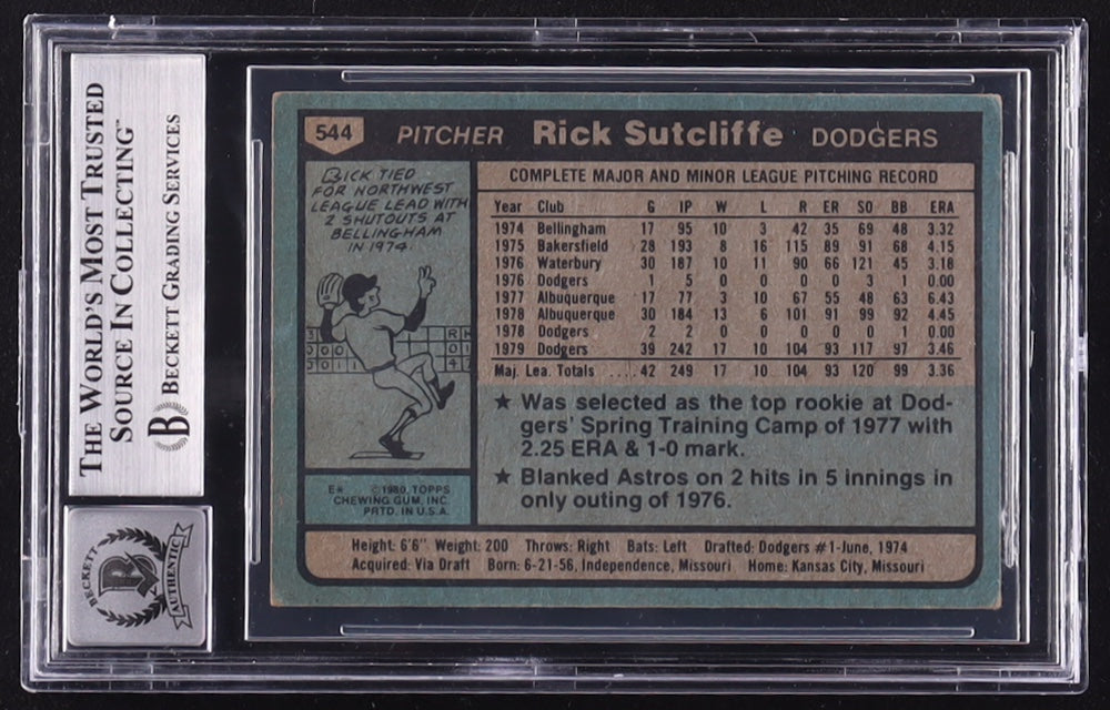 Rick Sutcliffe Signed 1980 Topps #544 RC (BGS | Autograph Grade 10) - Rookie Card