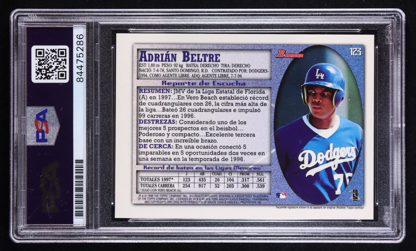 Adrian Beltre Signed 1998 Bowman#123 RC (PSA) Rookie Card