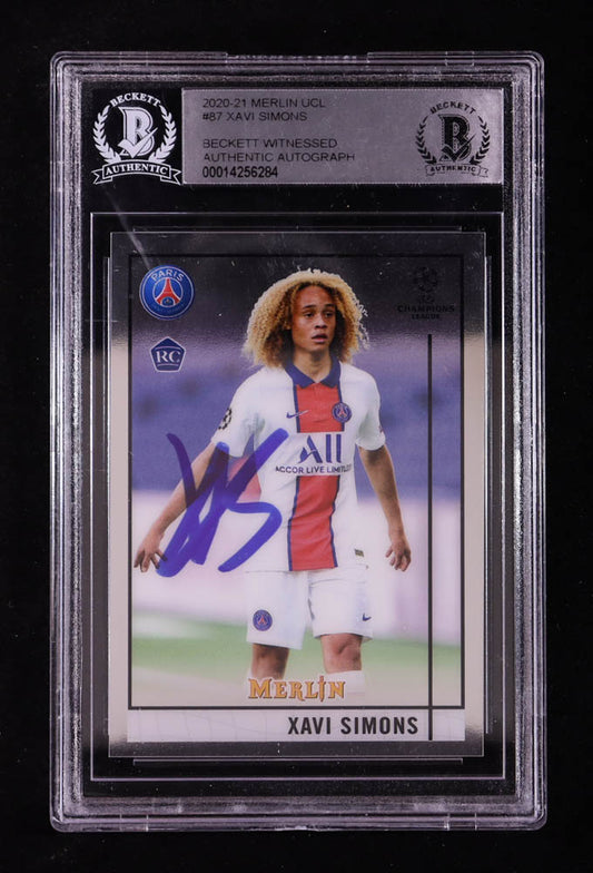 Xavi Simons Signed 2020-21 Merlin UEFA Champions League #87 RC (BGS) Rookie Card | Autograph Graded BGS Authentic | Beckett Witnessed