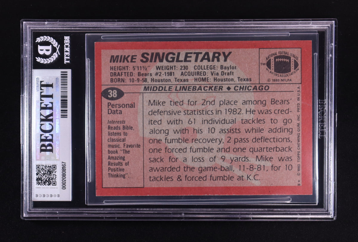 Mike Singletary Signed 1983 Topps Inscribed "HOF 98" #38 RC (BGS | Autograph Graded BGS 10) Rookie Card | Autograph Graded BGS 10