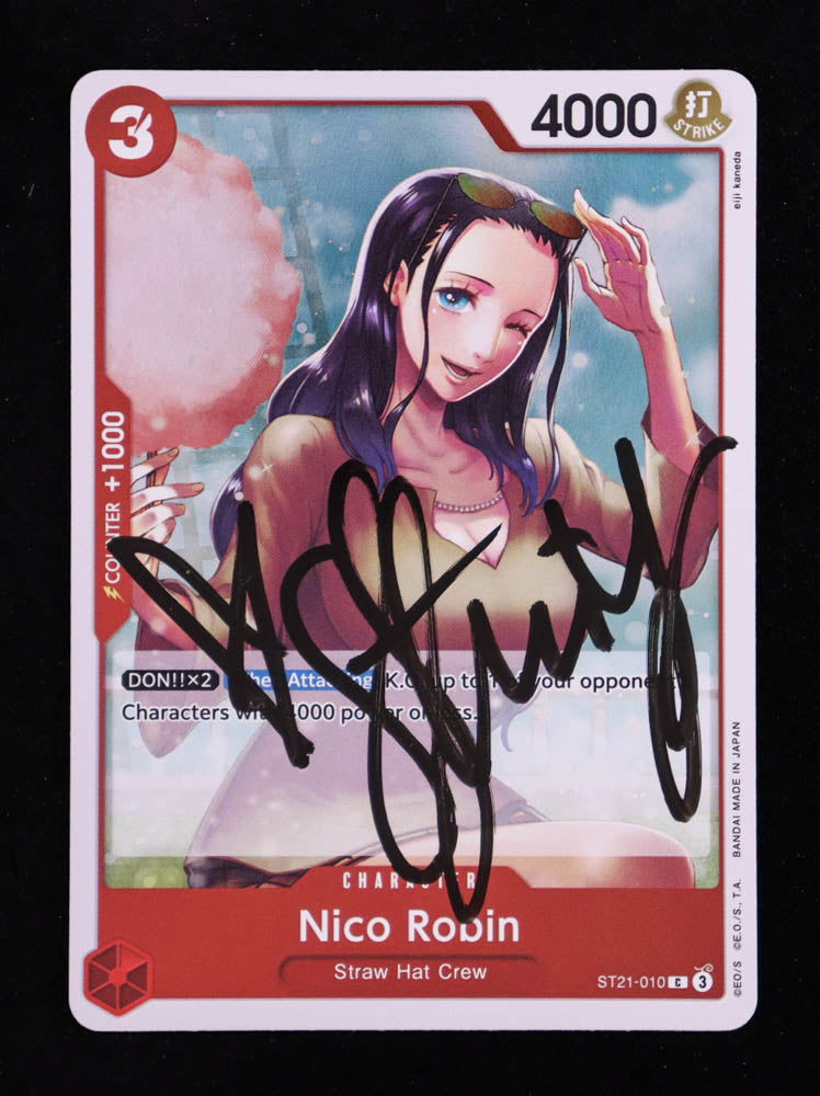 Stephanie Young Signed Nico Robin 2025 One Piece Card Game Starter Deck 21 EX GEAR5 ALT ART C #ST21010 (JSA) JSA Witnessed