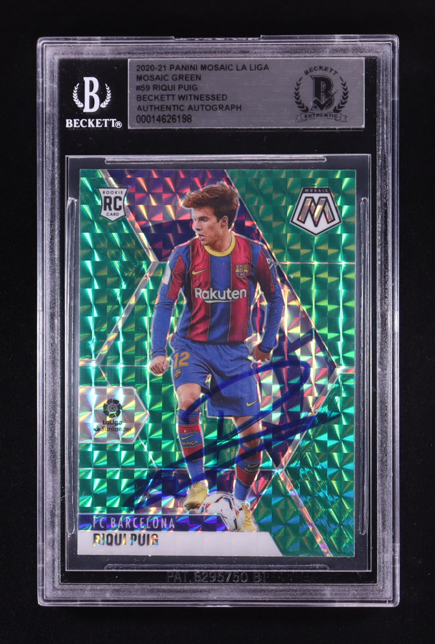 Riqui Puig Signed 2020-21 Panini Mosaic La Liga Mosaic Green #59 RC (BGS) Rookie Card | Beckett Witnessed