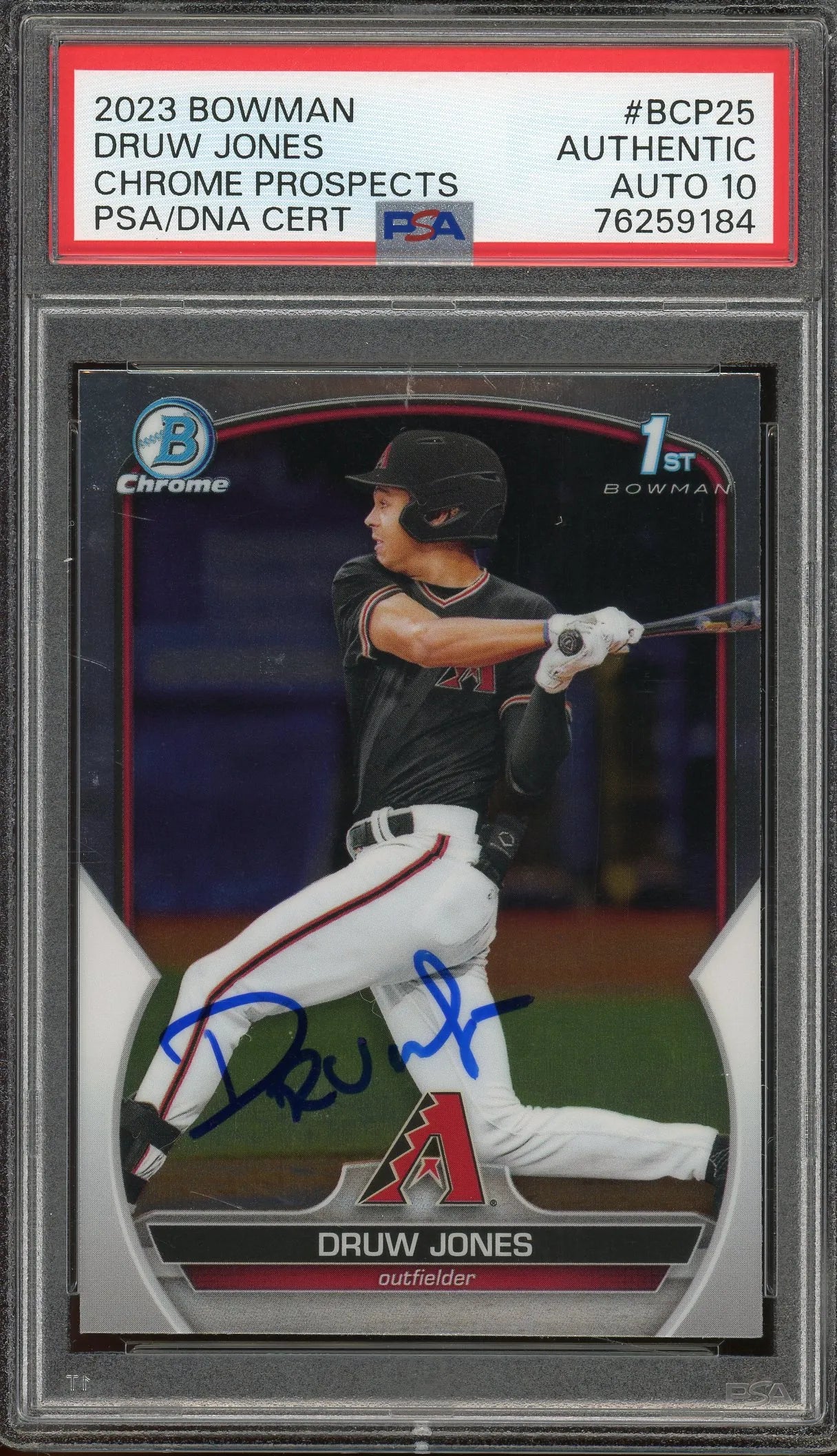 Druw Jones Signed 2023 Bowman Chrome Prospects 1st Bowman #BCP25 RC – Auto Graded 10 (PSA) - Rookie Card