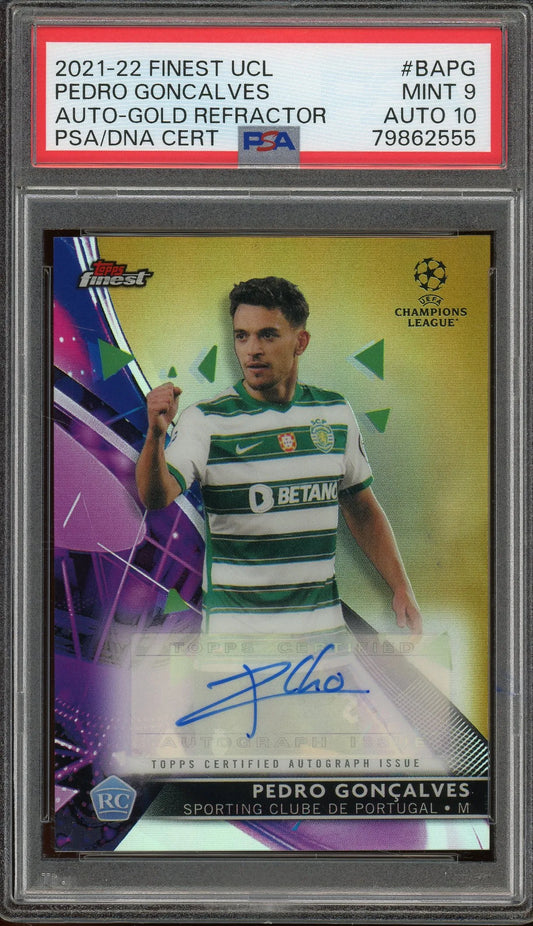 Pedro Goncalves 2021 Topps Finest UCL Gold Refractor Autograph #BAPG RC – #1 Of 50 – Graded 9 (PSA) with 10 Autograph - Rookie Card