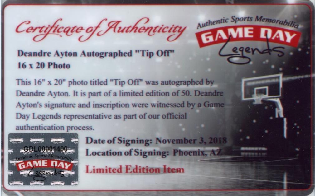 Deandre Ayton Signed Suns 16x20 Photo (Game Day Legends & Steiner) Limited Edition # / 50