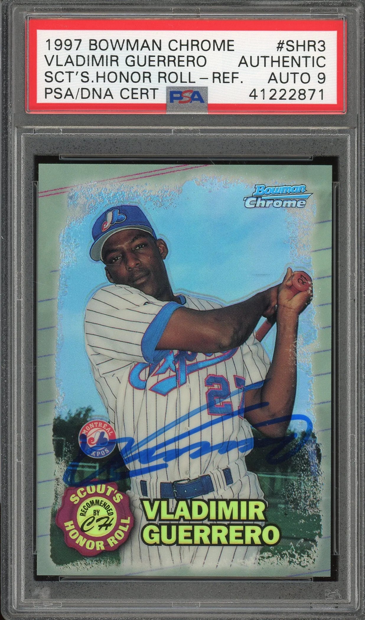 Vladimir Guerrero Signed 1997 Bowman Chrome by Scouts Honor Roll Card RC (PSA/DNA) W/9 Auto - Rookie Card