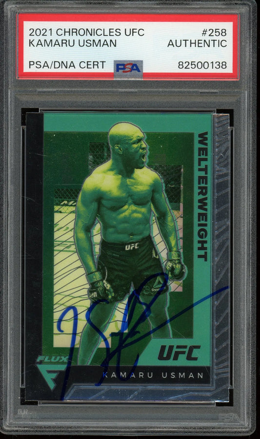 Kamaru Usman Signed 2021 Panini Chronicles UFC Flux Card #258 (PSA)