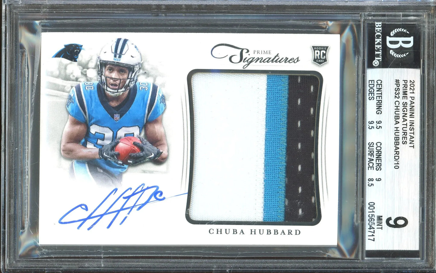 Chuba Hubbard 2021 Panini Instant Prime Signatures RPA RC #PS32 – #7 Of 10 – Graded 9 (BGS) - Rookie Card