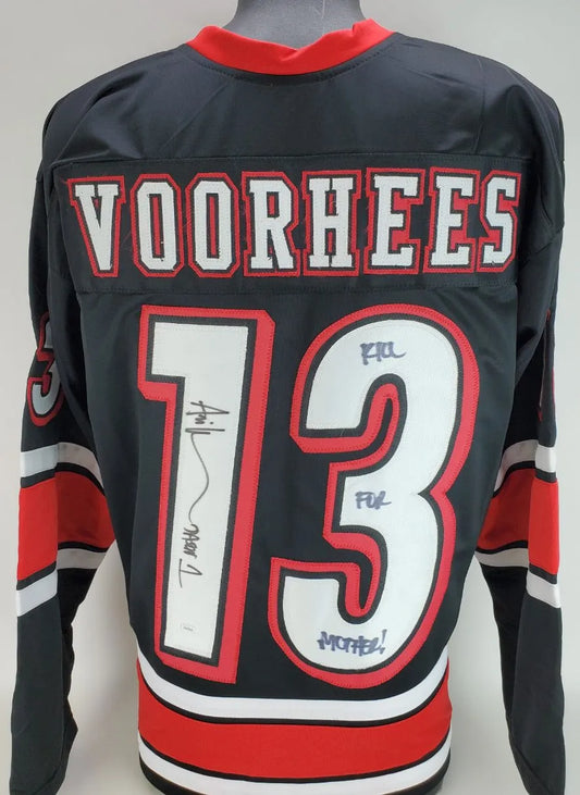 Ari Lehman “Kill For Mother!” Signed (JSA) Jason Voorhees Custom Hockey Jersey (JSA Witness COA)