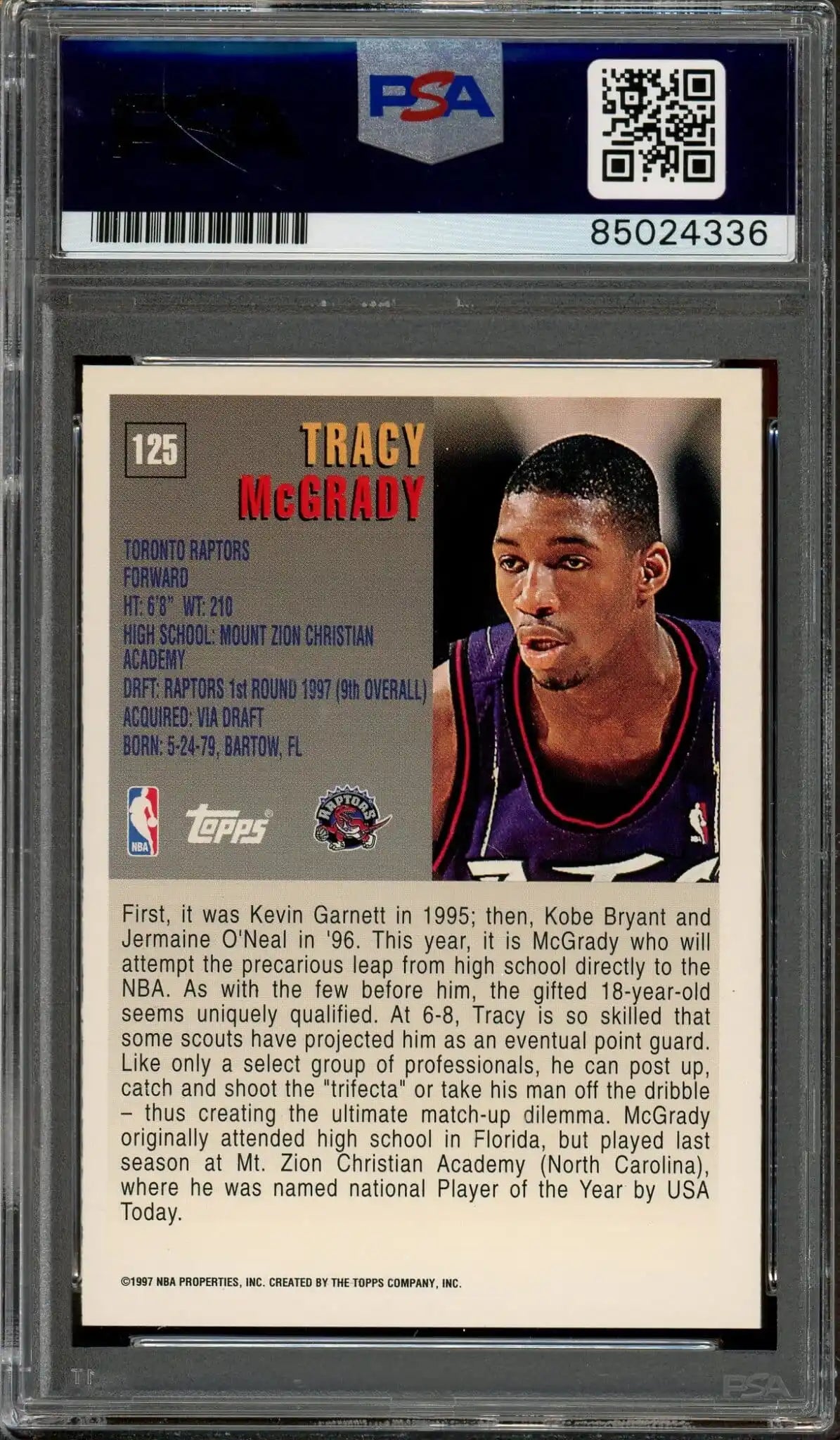 Tracy McGrady Signed 1997 Topps RC #125 – Auto Graded PSA 10 - Rookie Card