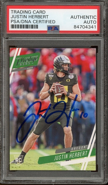 Justin Herbert Signed 2020 Panini Chronicles Prestige Draft Picks RC #4- PSA Authentic - Rookie Card