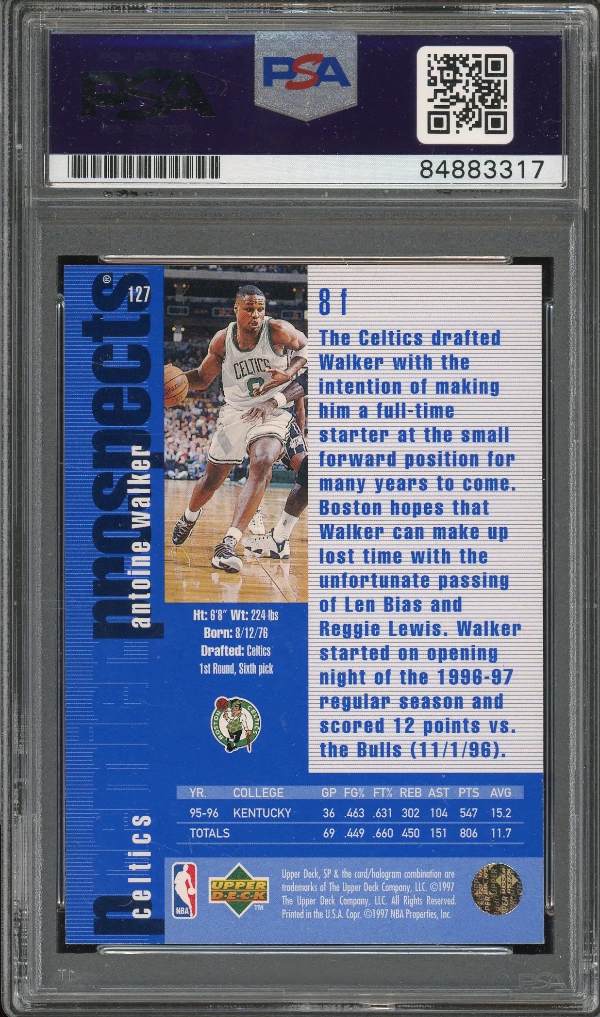 Antoine Walker Signed 1996 Upper Deck Prospects #127 RC (PSA) - Rookie Card