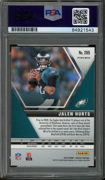 Jalen Hurts Signed 2020 Panini Mosaic NFL Debut Green Mosaic RC #265 (PSA) - Rookie Card