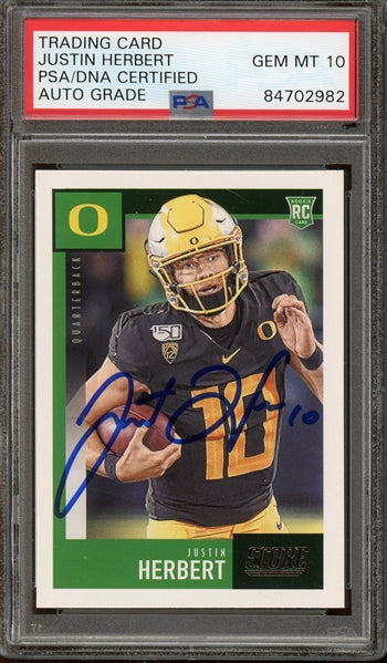 Justin Herbert Signed 2020 Panini Score RC #362 - Auto Graded (PSA) 10 - Rookie Card