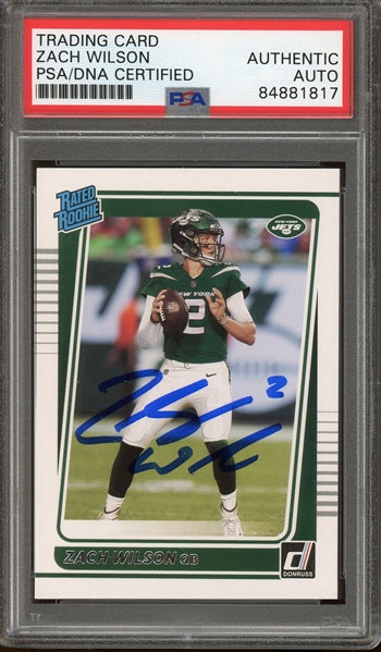 Zach Wilson Jets Signed 2021 Donruss Rated RC #252- PSA Authentic - Rookie Card