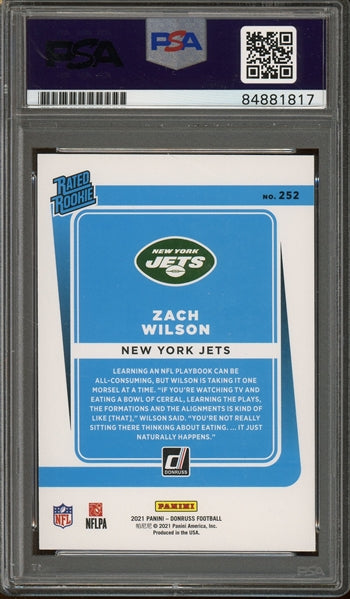 Zach Wilson Jets Signed 2021 Donruss Rated RC #252- PSA Authentic - Rookie Card