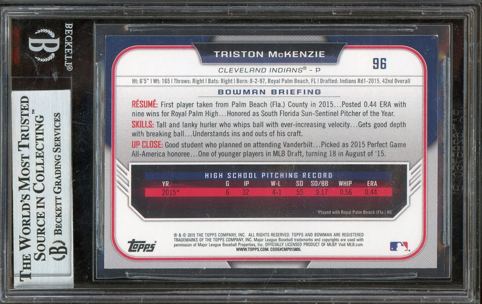 Triston McKenzie Signed 2015 Bowman Draft 1st Bowman RC #96 (BGS) - Rookie Card