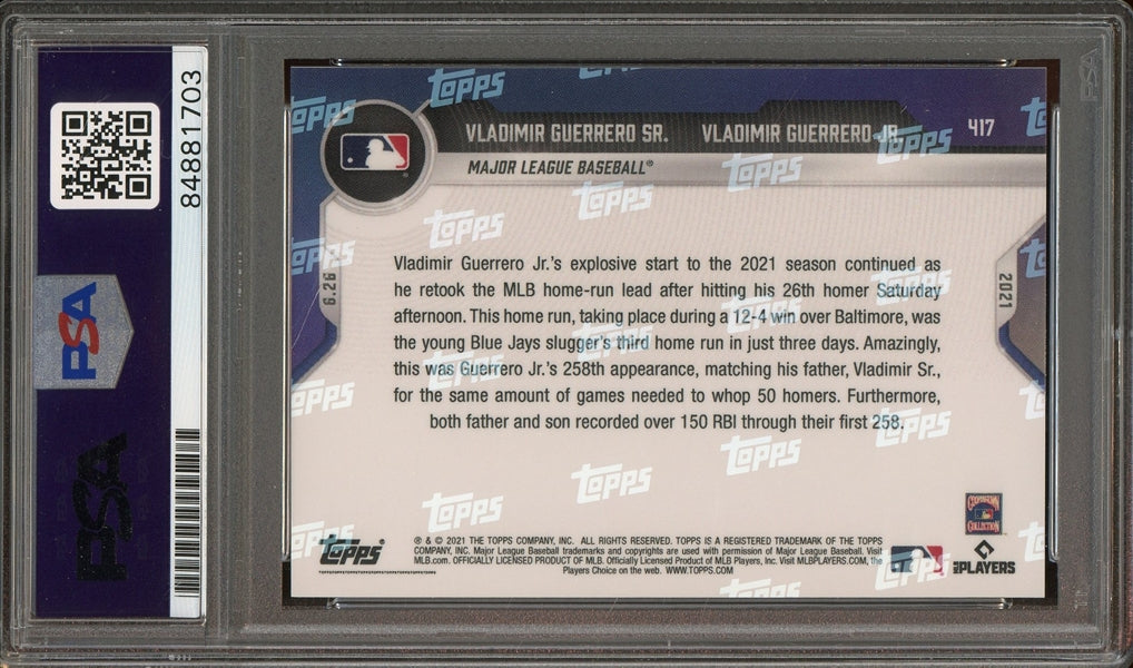 Vladimir Guerrero Sr., Vladimir Guerrero Jr. Signed 2021 Topps Now #417 - Auto Graded 10 (PSA)