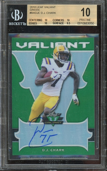 D.J. Chark 2018 Leaf Valiant Green Lmt. Ed. Autographed RC #BADJC- #31 of 60- Graded Pristine 10 Auto 10 (BGS) - Rookie Card