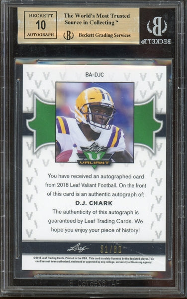 D.J. Chark 2018 Leaf Valiant Green Lmt. Ed. Autographed RC #BADJC- #31 of 60- Graded Pristine 10 Auto 10 (BGS) - Rookie Card