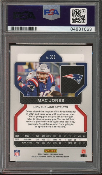 Mac Jones Signed 2021 Panini Prizm RC #336 Auto Graded 10 (PSA)- Rookie Card