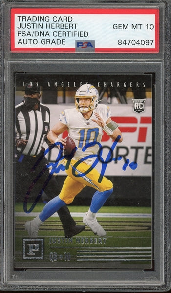 Justin Herbert Signed 2020 Panini Chronicles Panini RC #PA-3 - Auto Graded 10 (PSA) - Rookie Card