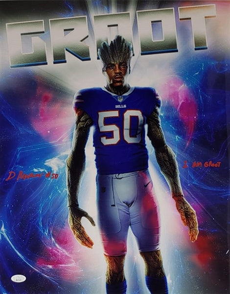 Gregory Rosseau "I Am Groot" Signed (JSA) Buffalo Bills 16x20 Photo (JSA Signature Debut COA)