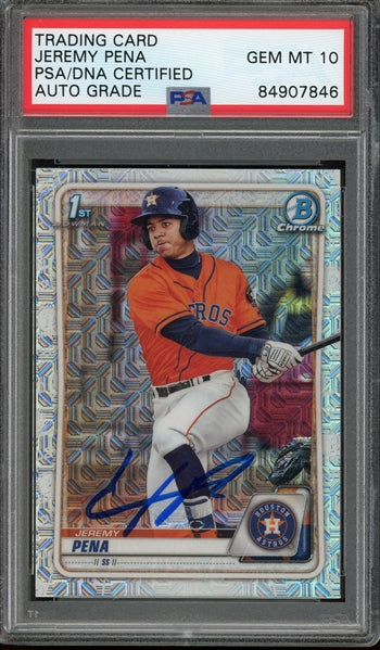 Jeremy Pena Signed 2020 Bowman Chrome Prospects Mega Refractor 1st Bowman RC #BCP-61 - Auto Graded 10 (PSA) - Rookie Card