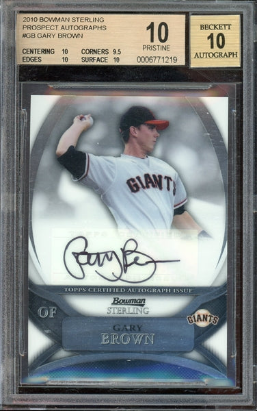 Gary Brown 2010 Bowman Sterling Prospect RC #GB - Graded Pristine 10 (BGS) with Graded 10 Autograph