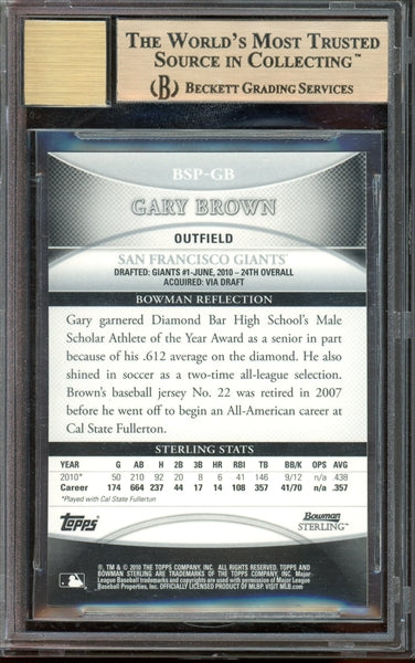 Gary Brown 2010 Bowman Sterling Prospect RC #GB - Graded Pristine 10 (BGS) with Graded 10 Autograph