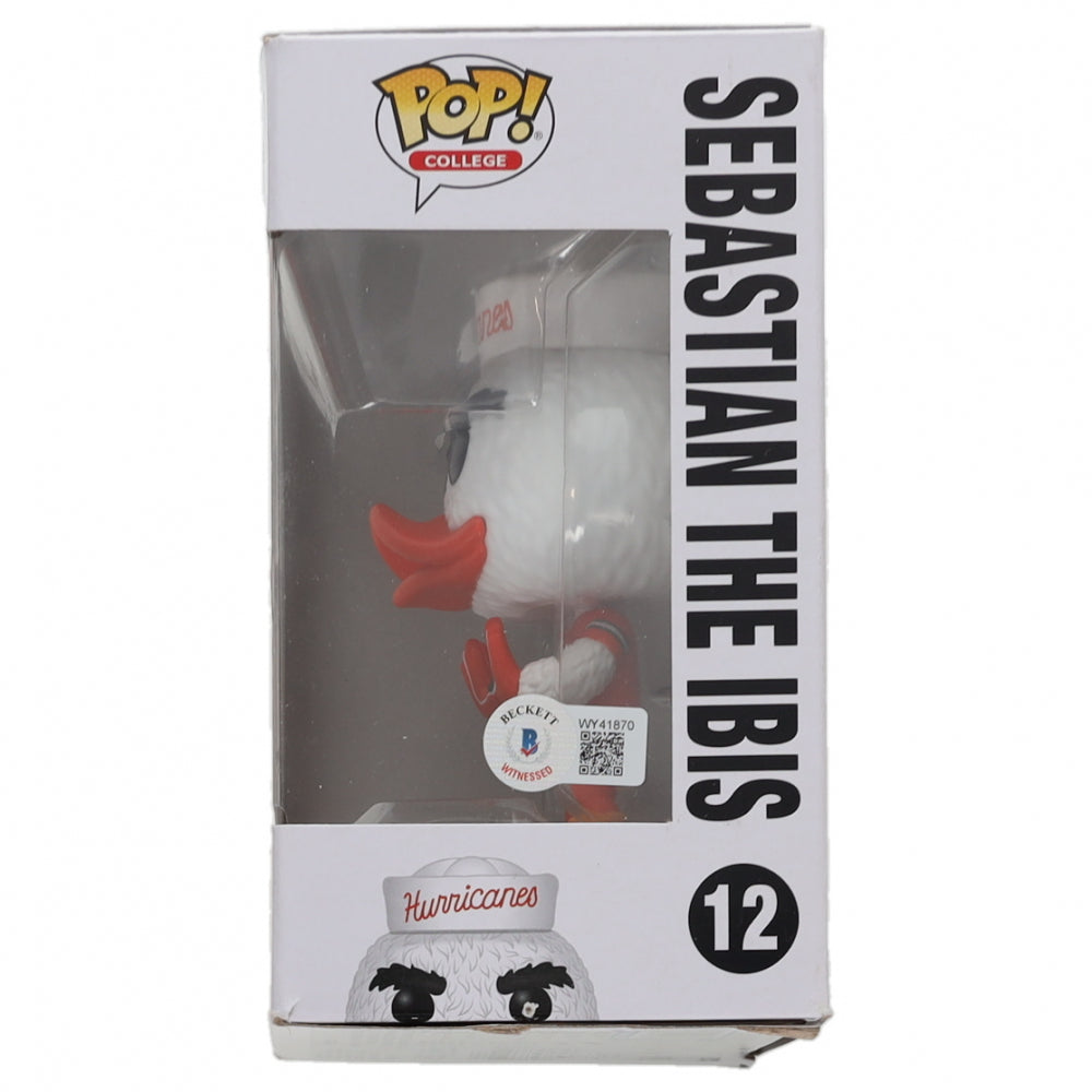 Vinny Testaverde Signed (Beckett) Miami Hurricanes #12 Sebastian the Ibis Funko Pop! Vinyl Figure Inscribed "Heisman 1986"