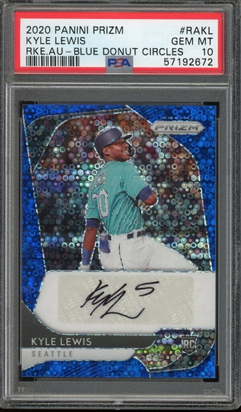 Kyle Lewis 2020 Panini Prizm Blue Donut Cirlces Autograph RC  #RAKL - #47 of 50 - Graded 10 (PSA) - Pop 6 - Rookie Card