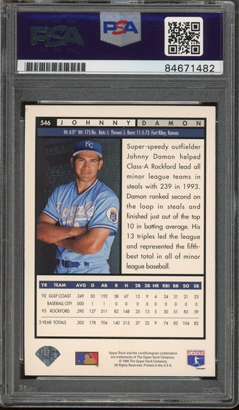 Johnny Damon Signed 1994 Upper Deck Top Prospects RC #546 (PSA/DNA) - Rookie Card