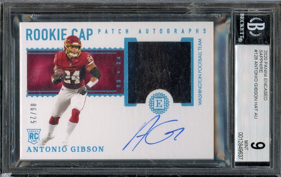 Antonio Gibson 2020 Panini Encased Sapphire Rookie Cap RPA RC #128 - #6 of 25 - Graded 9 (BGS) - Auto Graded 10 - Rookie Card