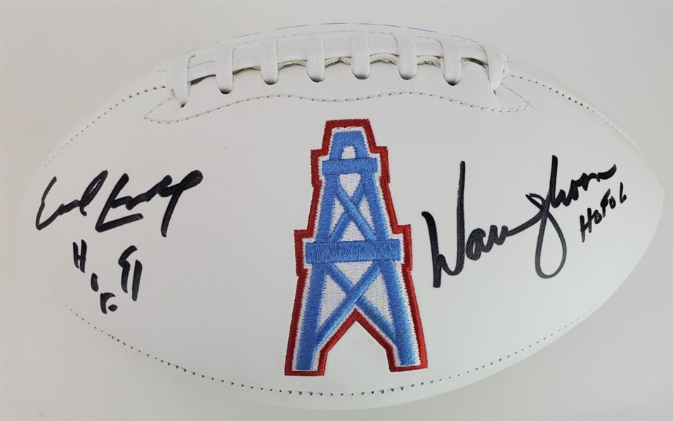 Earl Campbell "HOF 91" & Warren Moon "HOF 06" Dual Signed Houston Oilers Logo Football (Beckett Witness COA )